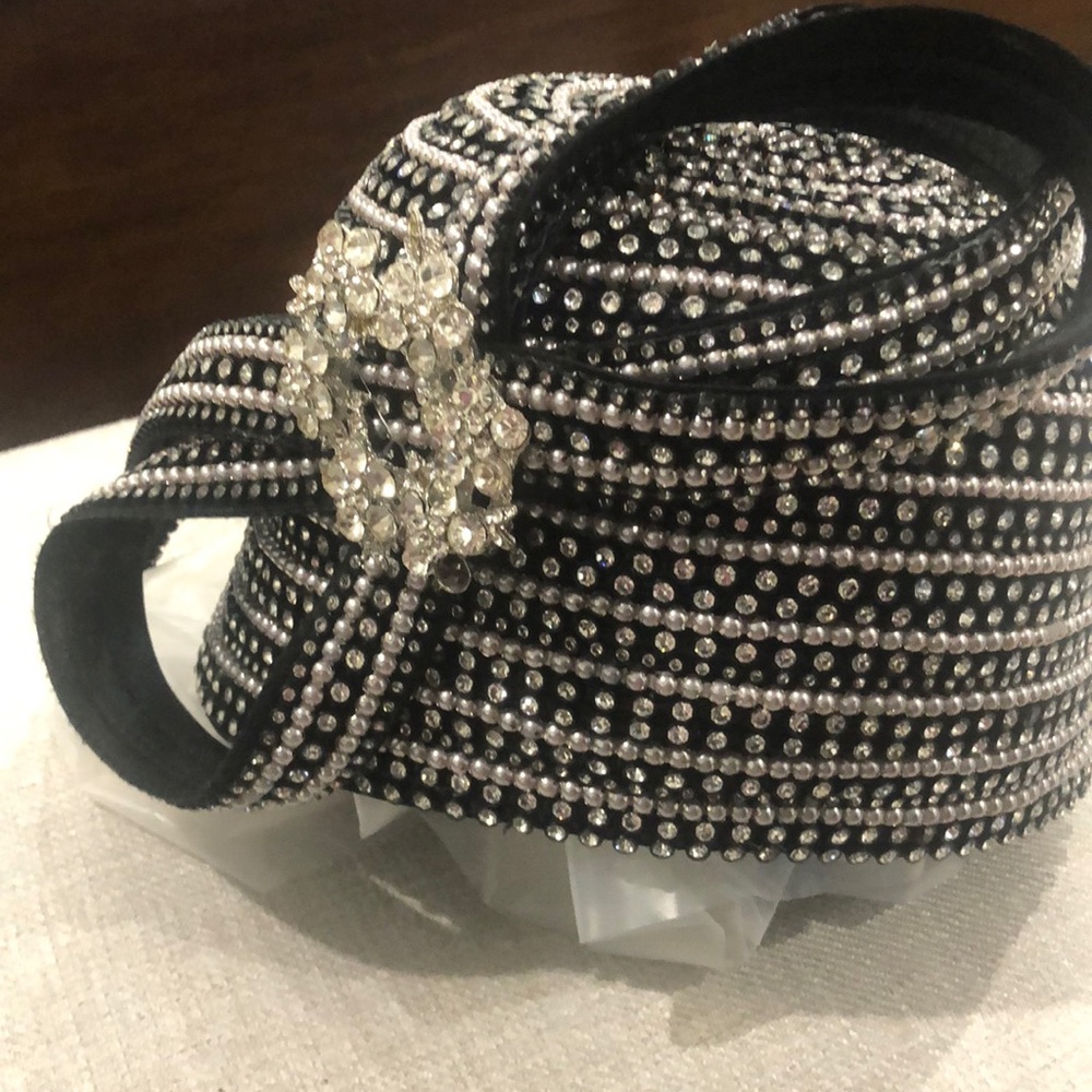 Black and silver rhinestone church hat by Donna Vinci